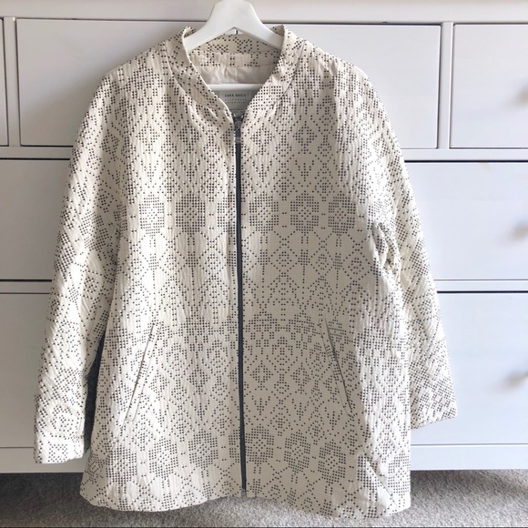 NEW Ecru ZARA BOMBER STYLE Printed COAT - Picture 2 of 8